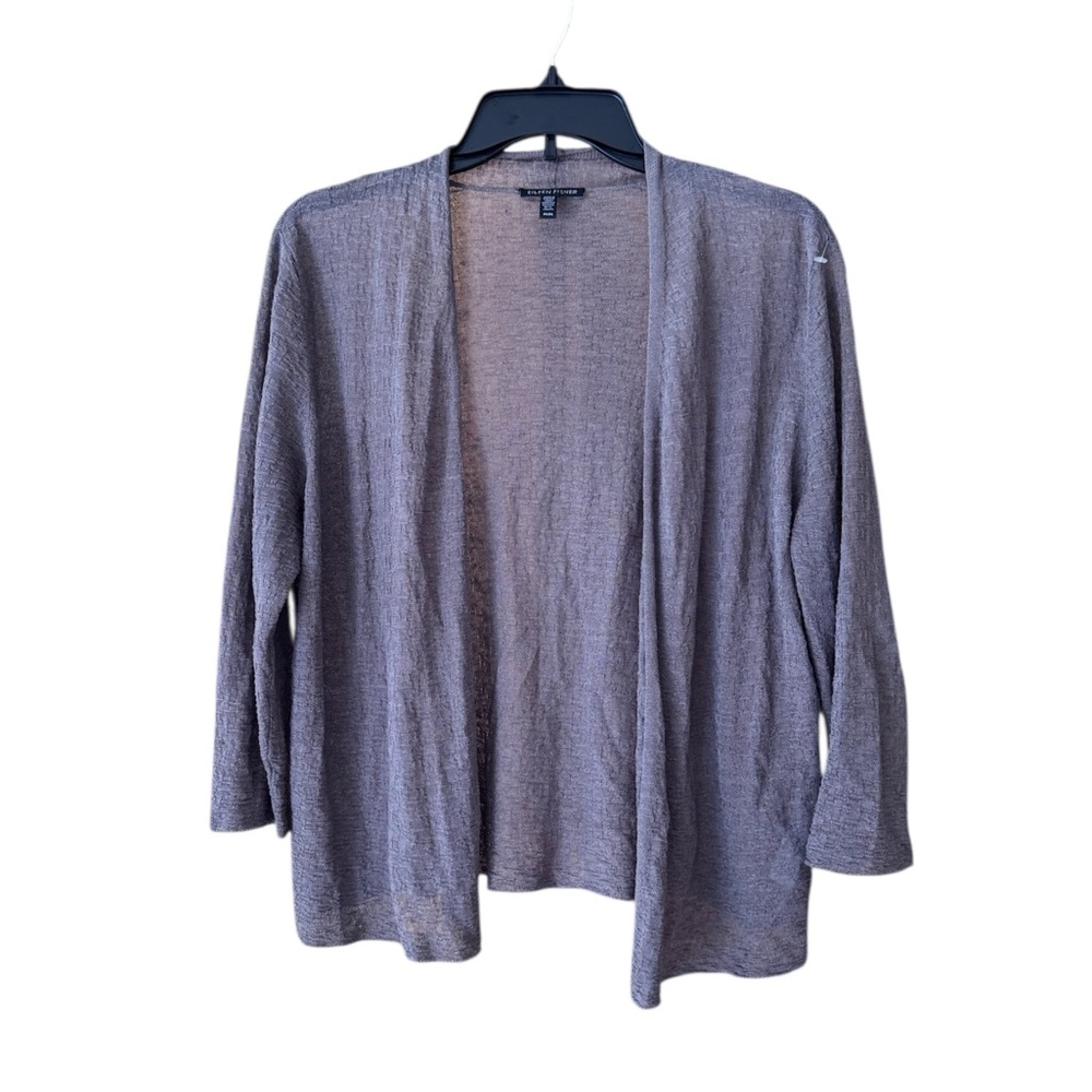 Eileen Fisher Linen Cardigan Open‎ lightweight Layer Size Medium. Purple/Gray.
